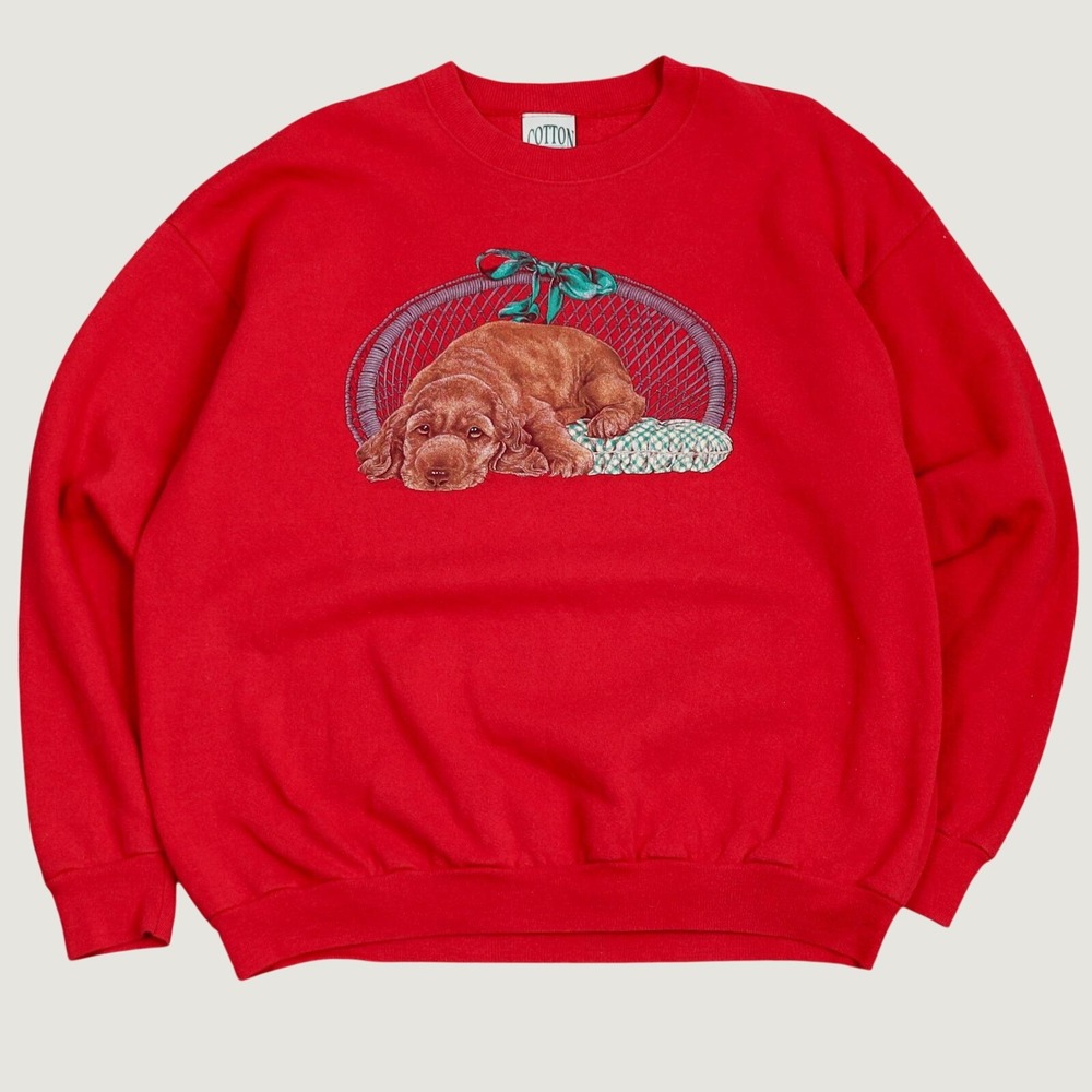 Vintage Cotton Grove Designs Red Crewneck Sweatshirt Dog Holiday XL Made in USA